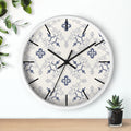 Blue Floral Damask Wall Clock | Vintage Tile Pattern, Ceramic Inspired
