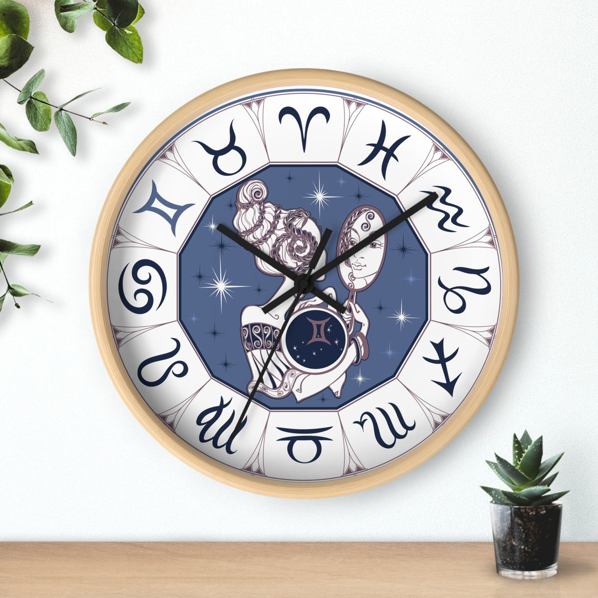 Gemini Zodiac Illustration Wall Clock | Astrological Signs Circle