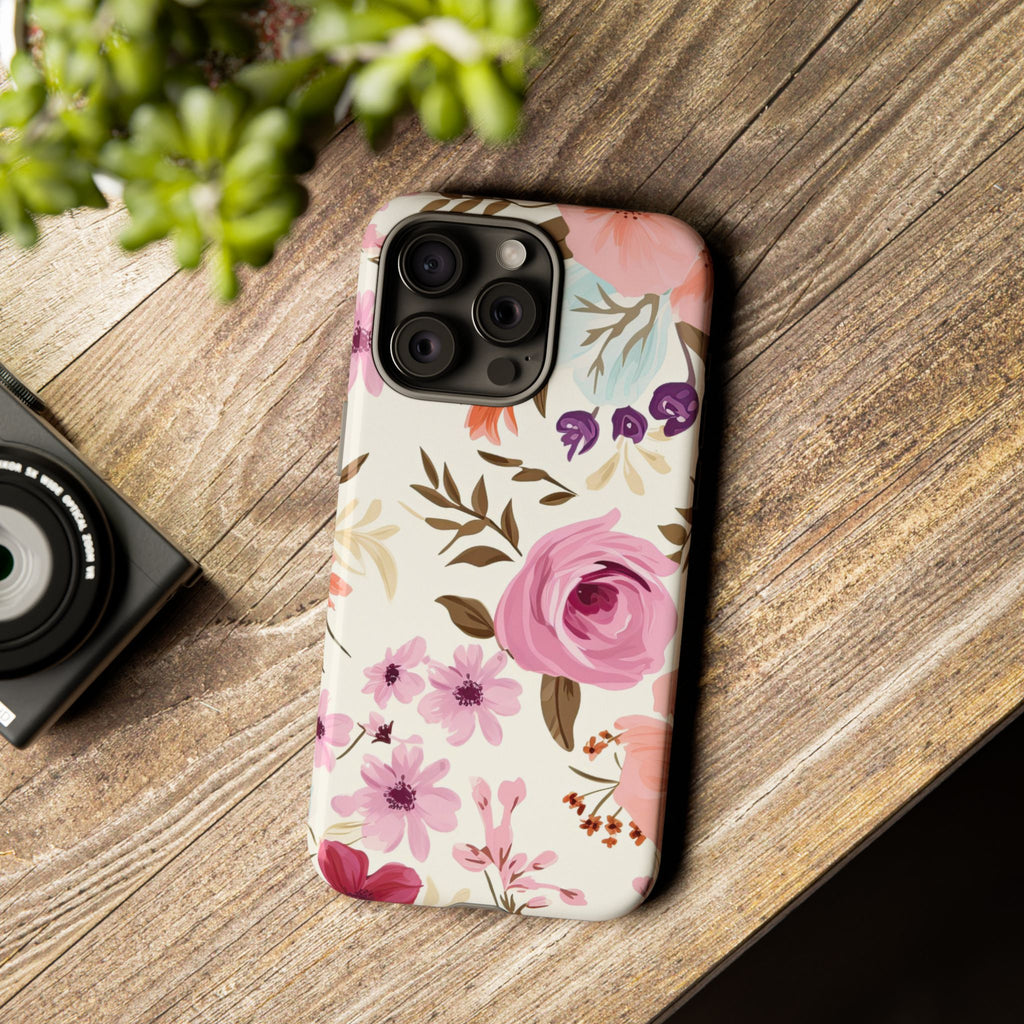 Pink Rose Floral Tough Phone Case – Romantic Flower Design