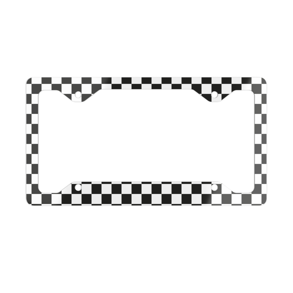 Black White Checkered License Plate Frame Metal Racing Style Car Frame