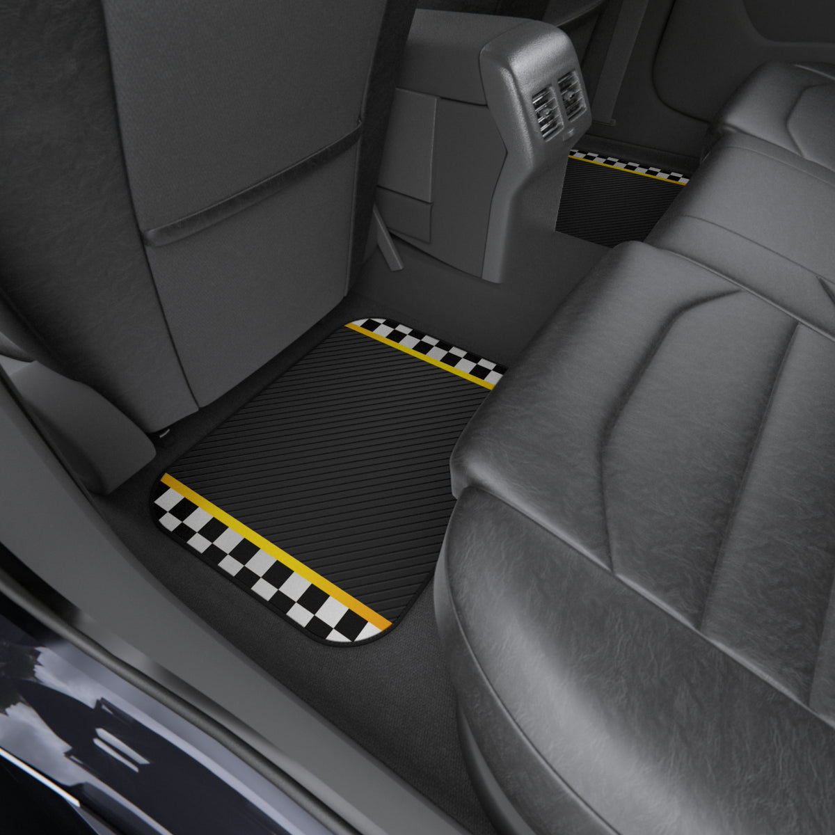 Black Checkered Racing Car Floor Mats – 4-Piece Set