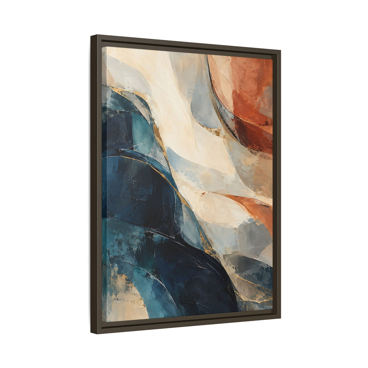 Abstract Blue & Terracotta Framed Canvas – Modern Wall Art