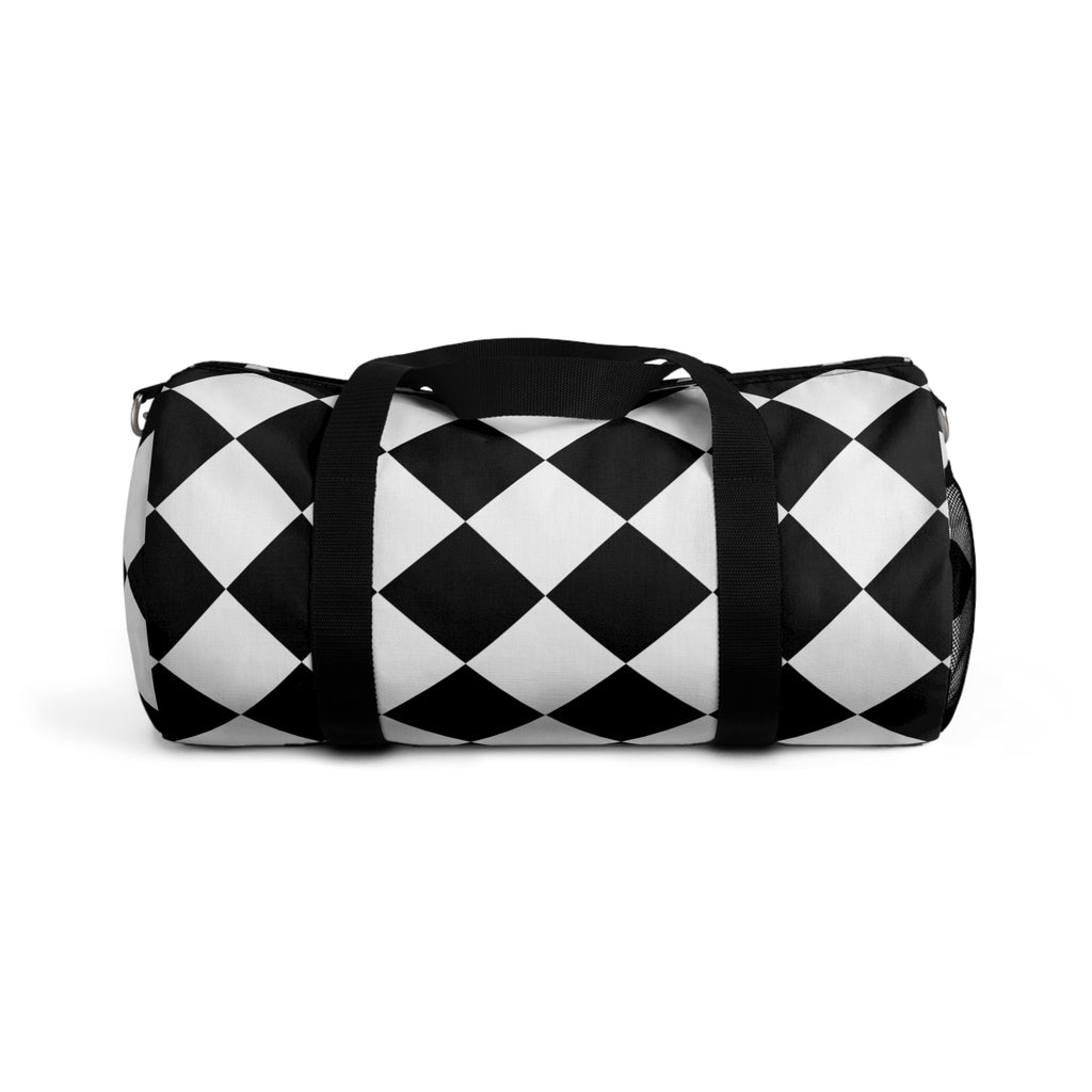 Black & White Geometric Duffel Bag – Diamond Pattern