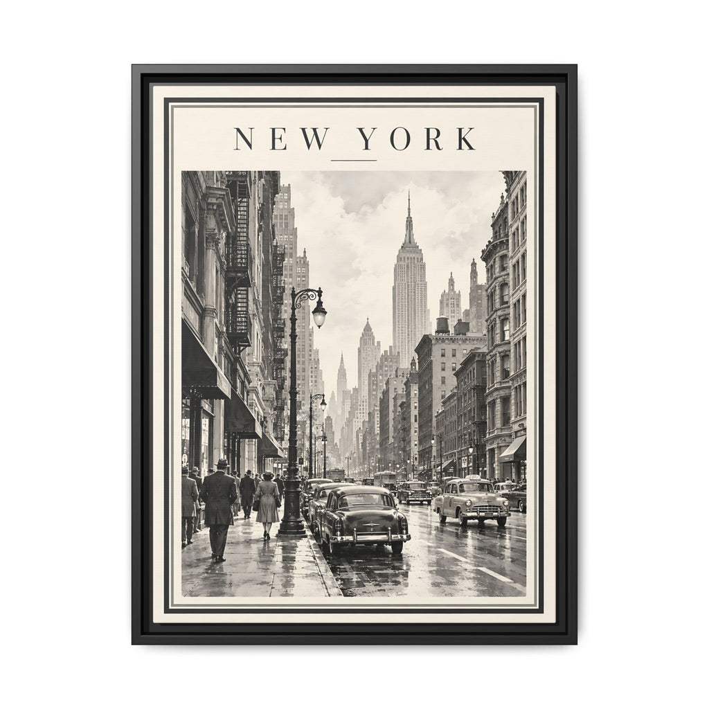 Vintage New York City Framed Canvas – Black & White Street Art