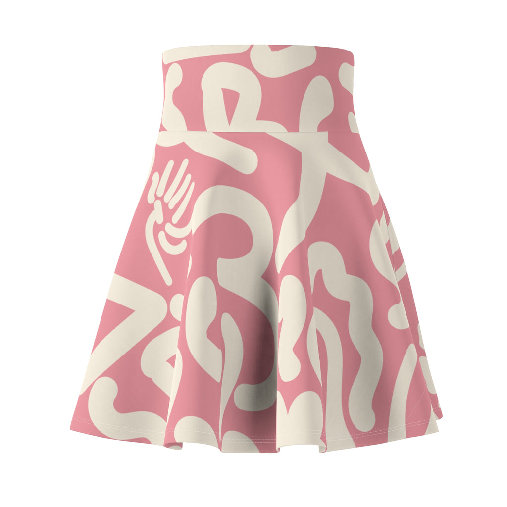 Pink Abstract Skater Skirt – Retro Swirl Pattern