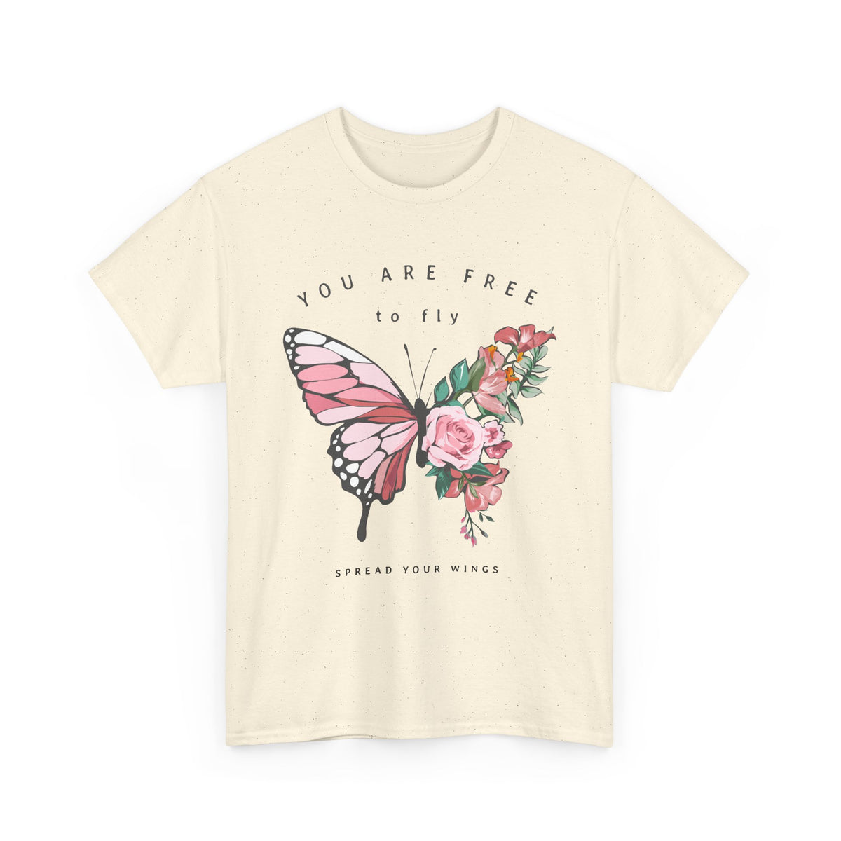 “You Are Free to Fly” Butterfly T-Shirt – Floral Inspirational Graphic Tee