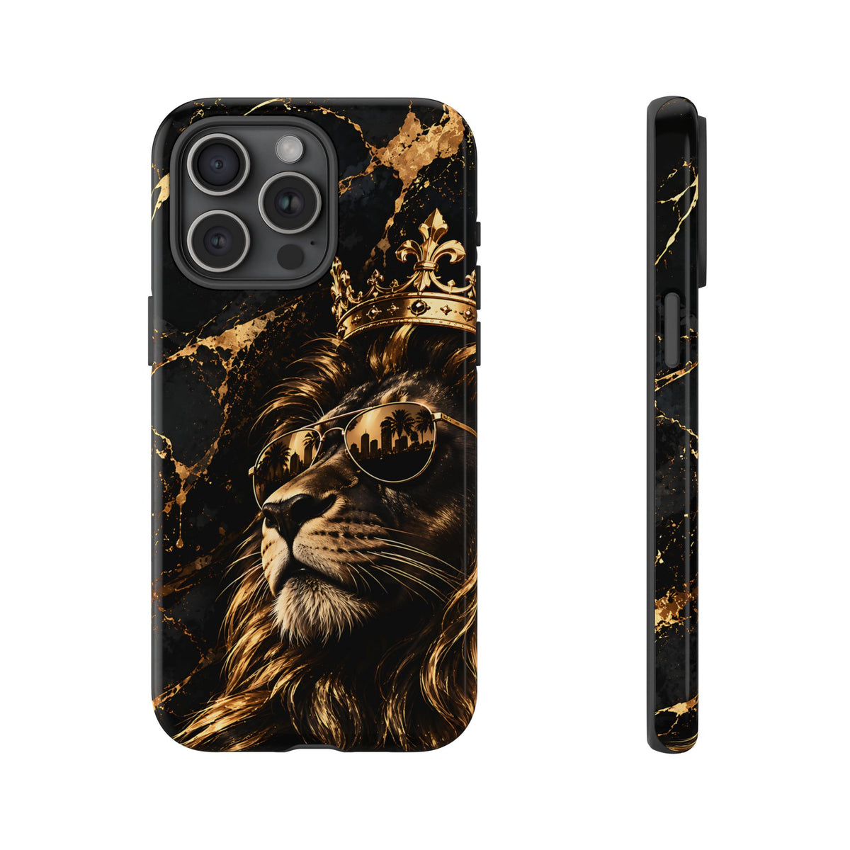 Crowned Lion Phone Case – Black & Gold Luxury Tough Case