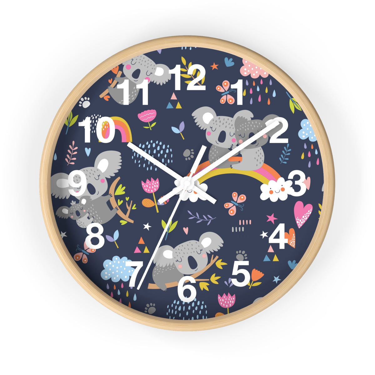 Koala Rainbows Pattern Wall Clock | Cute Nursery Animal Clock