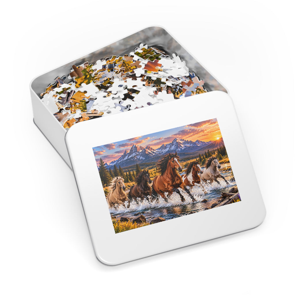 Wild Horses Puzzle – Mountain Landscape & Running Horses