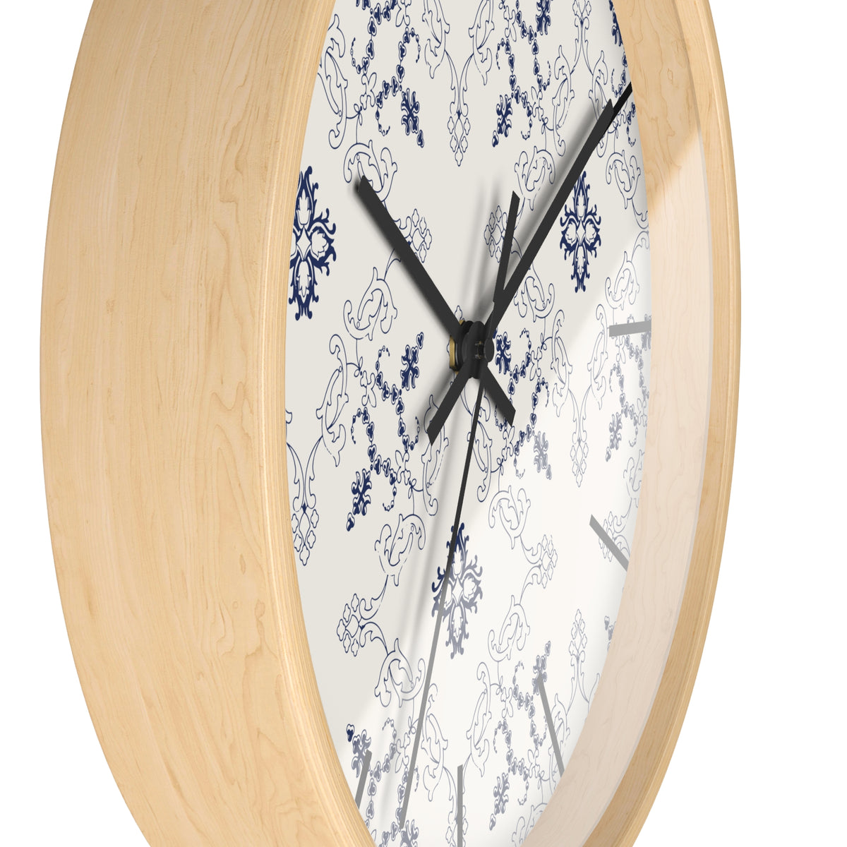 Blue Floral Damask Wall Clock | Vintage Tile Pattern, Ceramic Inspired