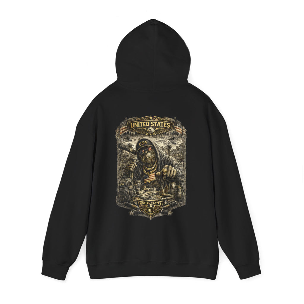 Bigfoot Streetwear Hoodie for Men  Urban Black Hoodie with Bigfoot Graphic Back Print, Hip Hop Style Sweatshirt