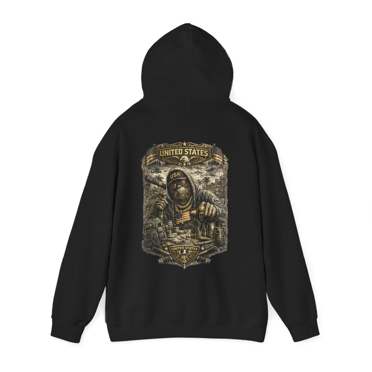Bigfoot Streetwear Hoodie for Men  Urban Black Hoodie with Bigfoot Graphic Back Print, Hip Hop Style Sweatshirt
