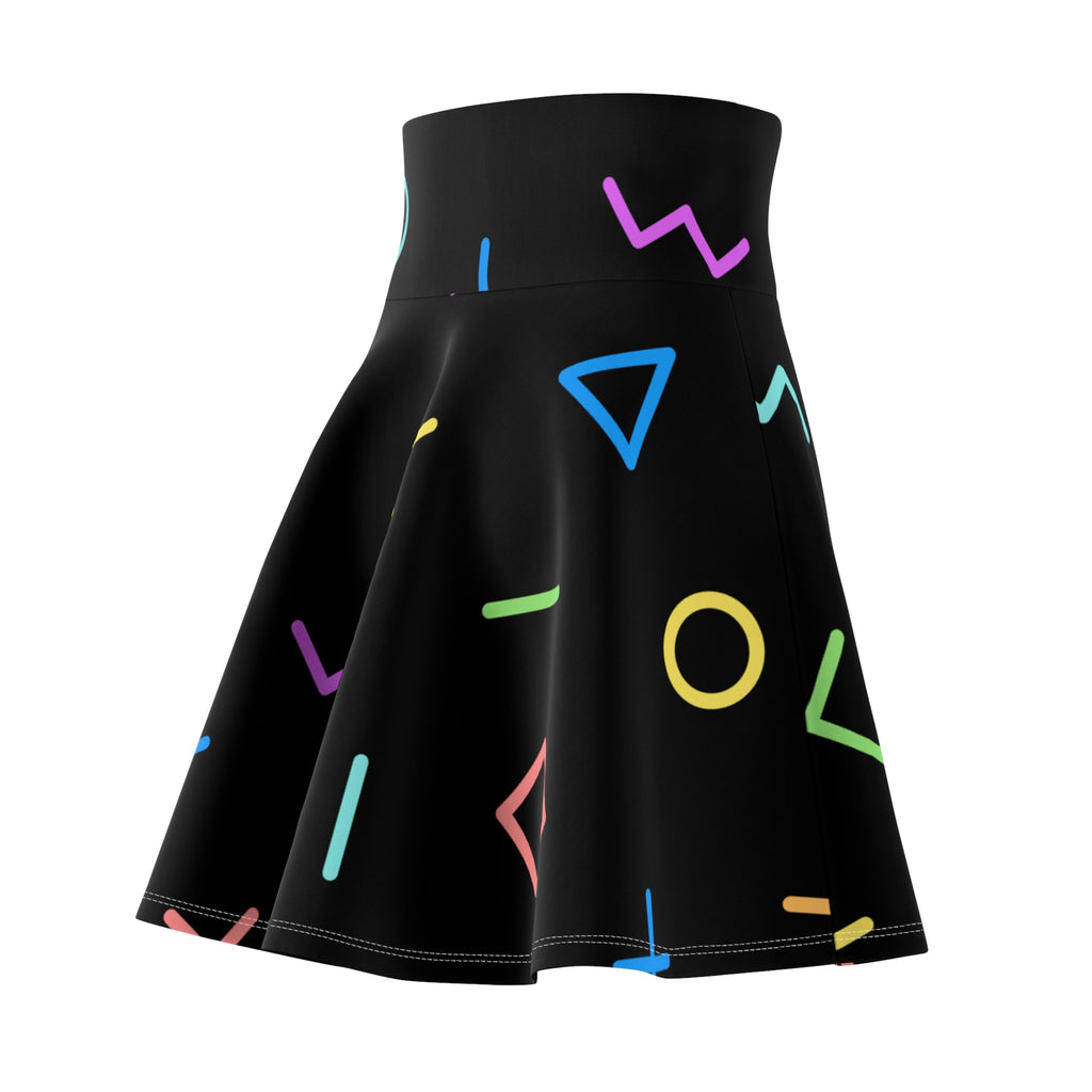 Retro Geometric Skater Skirt – Colorful 80s Pattern