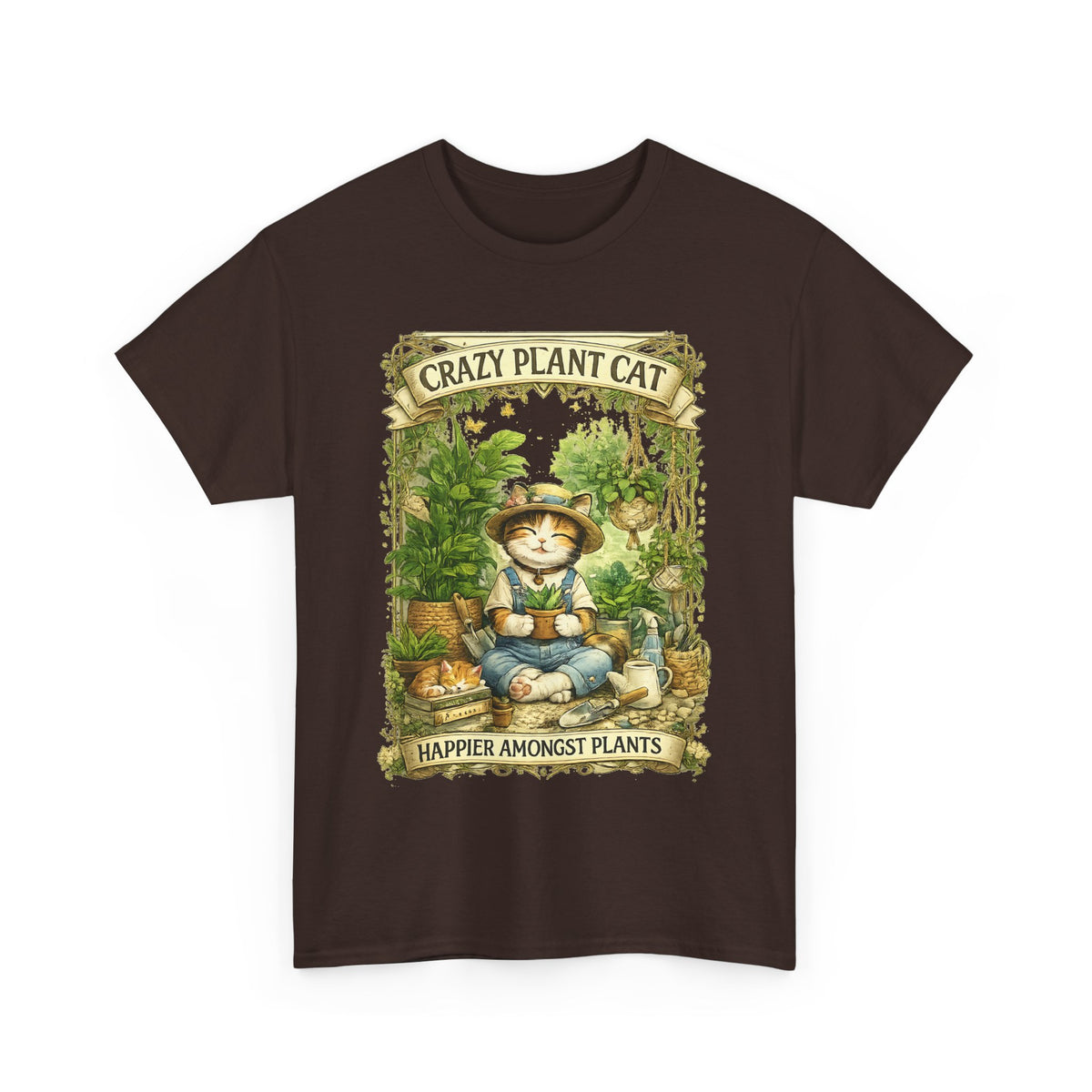 Crazy Plant Cat T-Shirt – Cat & Houseplant Botanical Graphic Tee