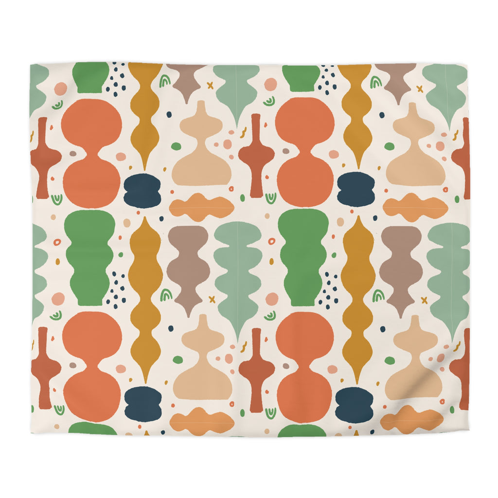 Abstract Organic Shapes Duvet Cover | Midcentury Pattern Bedspread