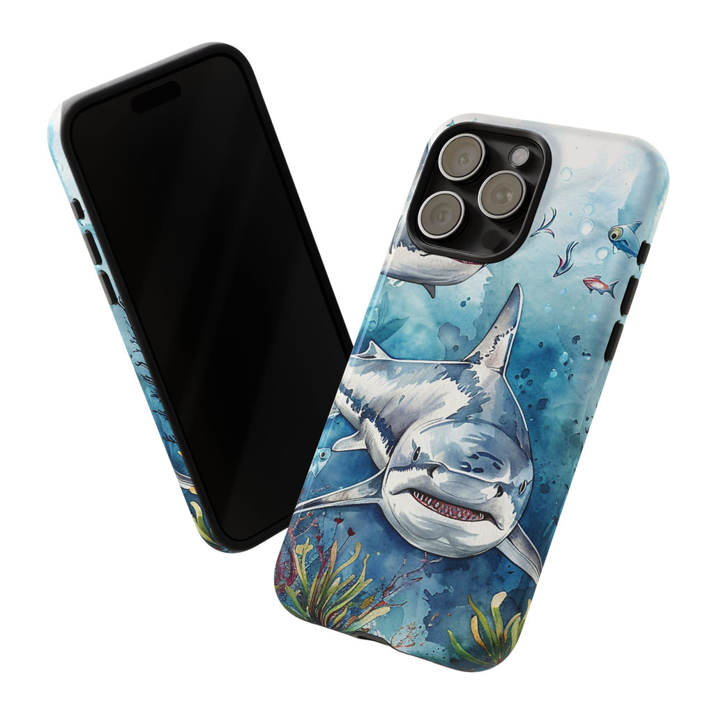 Great White Shark Tough Phone Case – Watercolor Ocean Design