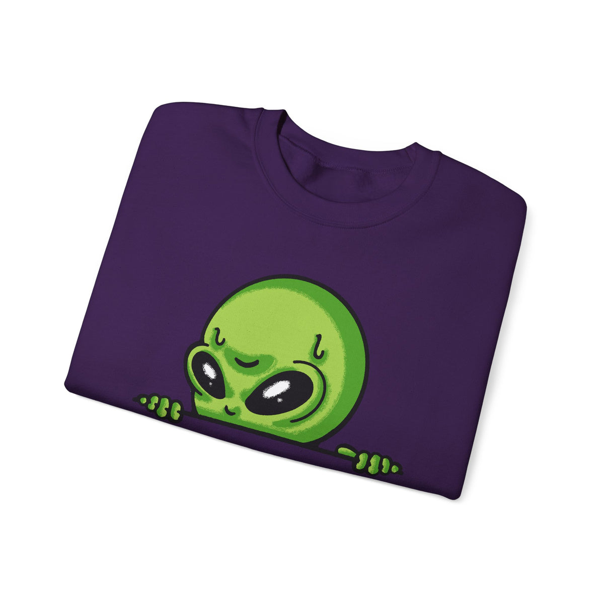 Alien Peeking Crewneck Sweatshirt  Cute Green Alien Graphic