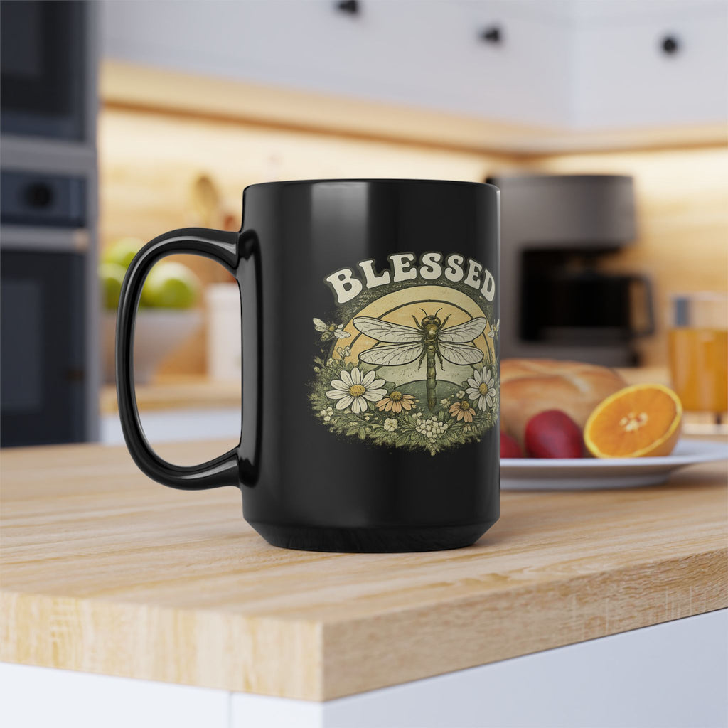 Blessed Dragonfly Mug Floral Faith Coffee Cup Boho Nature Gift for Her