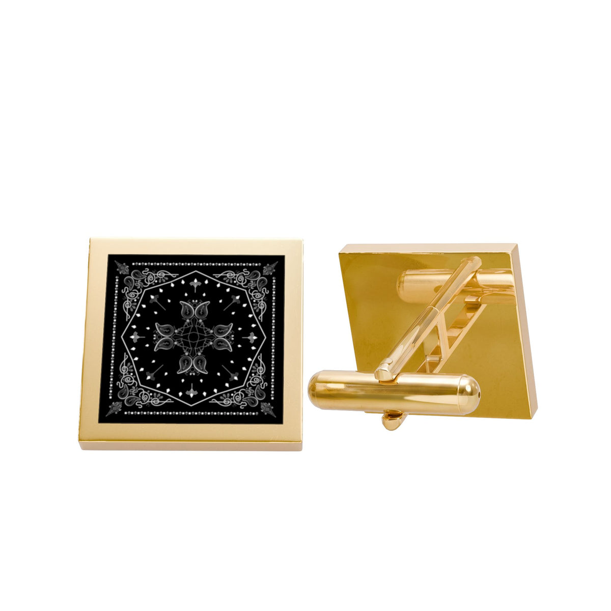 Black Bandana Cufflinks – Western Paisley Gold Cufflinks for Men