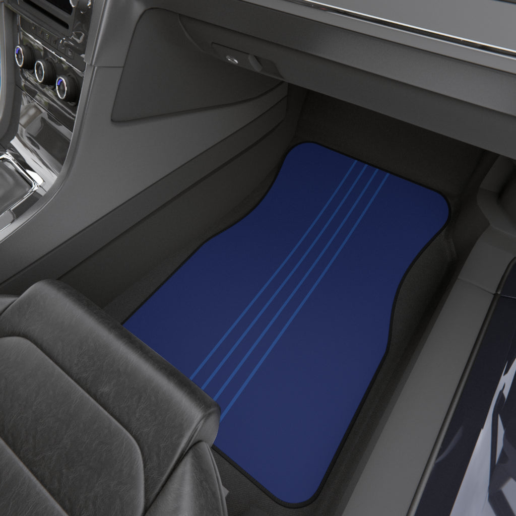 Blue Racing Stripe Car Floor Mats – 4-Piece Set