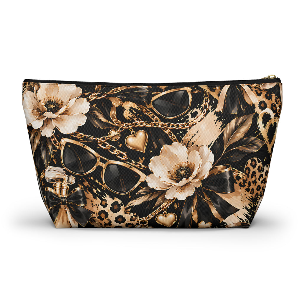 Black & Gold Glam Pouch – Floral Fashion Print