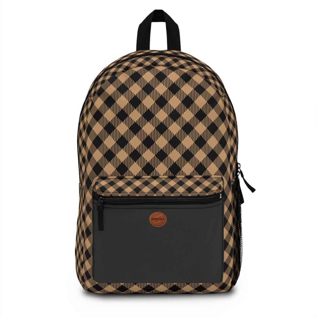 Black & Tan Plaid Backpack – Classic Checkered Graphic Backpack