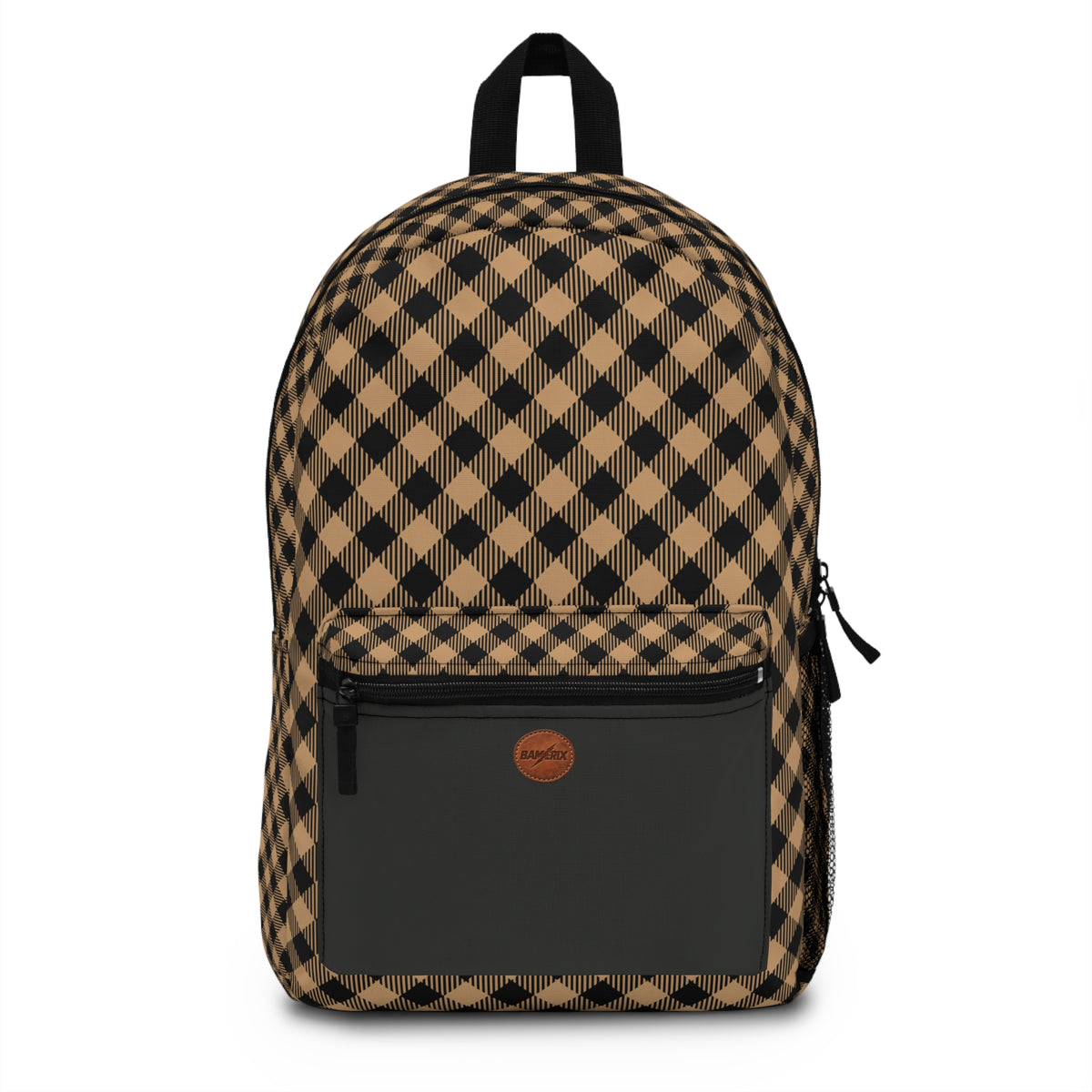 Black & Tan Plaid Backpack – Classic Checkered Graphic Backpack