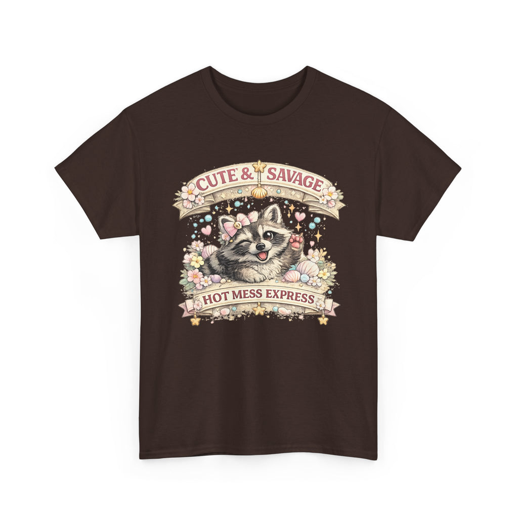 “Cute & Savage” T-Shirt – Funny Raccoon Hot Mess Express Graphic Tee