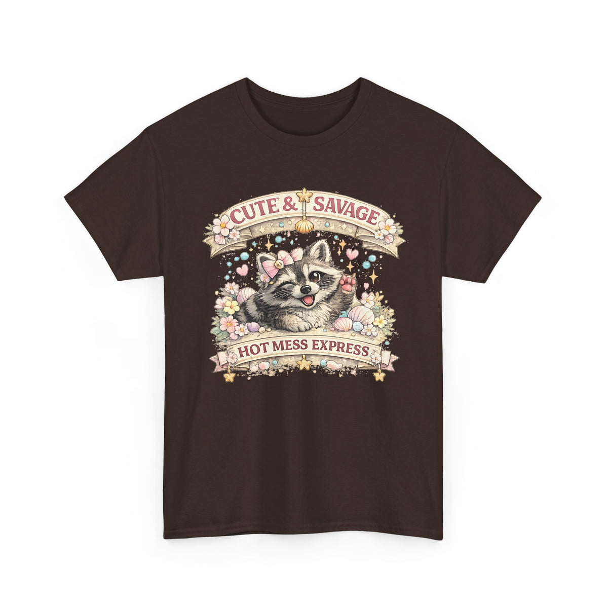 “Cute & Savage” T-Shirt – Funny Raccoon Hot Mess Express Graphic Tee