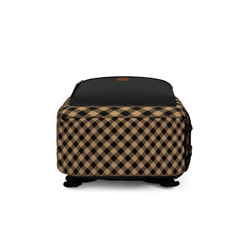 Black & Tan Plaid Backpack – Classic Checkered Graphic Backpack