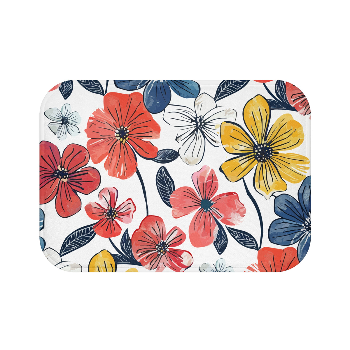 Colorful Floral Bath Mat – Modern Botanical Bathroom Decor