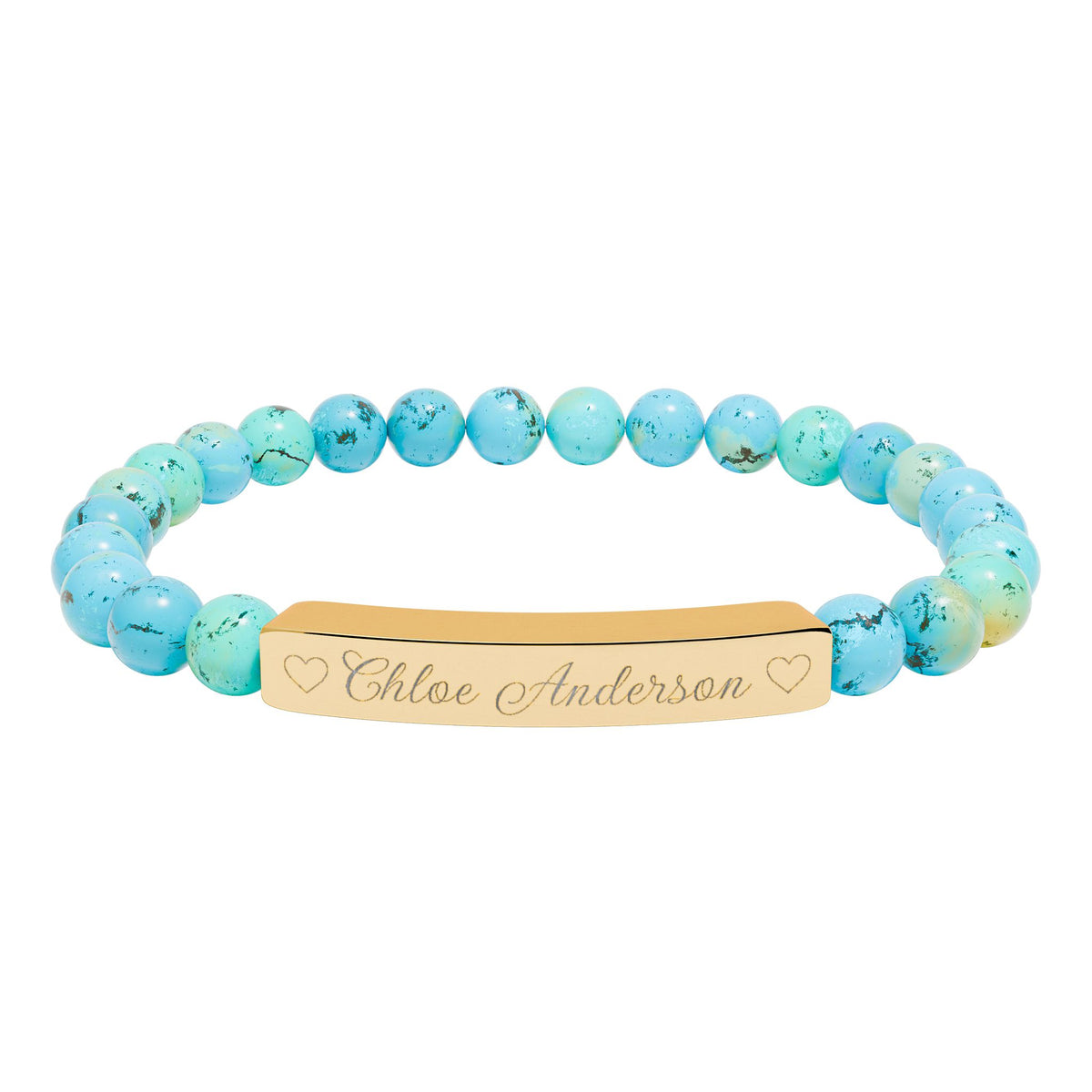 Personalized Natural Stone Bracelet – Custom Name & Hearts