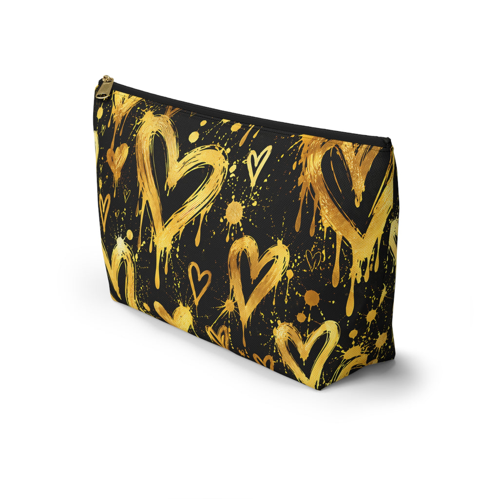 Gold Graffiti Hearts Pouch – Black & Gold Street Art Print