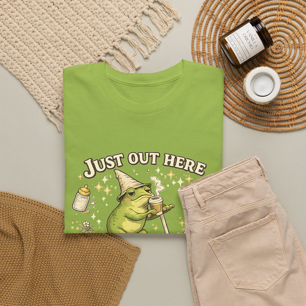 “Running on Caffeine & Mommin’” T-Shirt – Funny Mom Coffee & Frog Graphic Tee