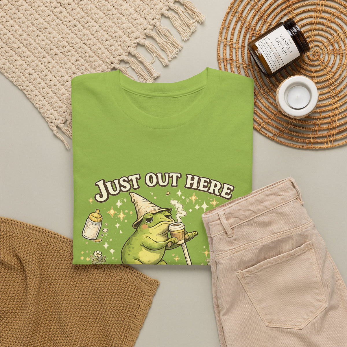 “Running on Caffeine & Mommin’” T-Shirt – Funny Mom Coffee & Frog Graphic Tee