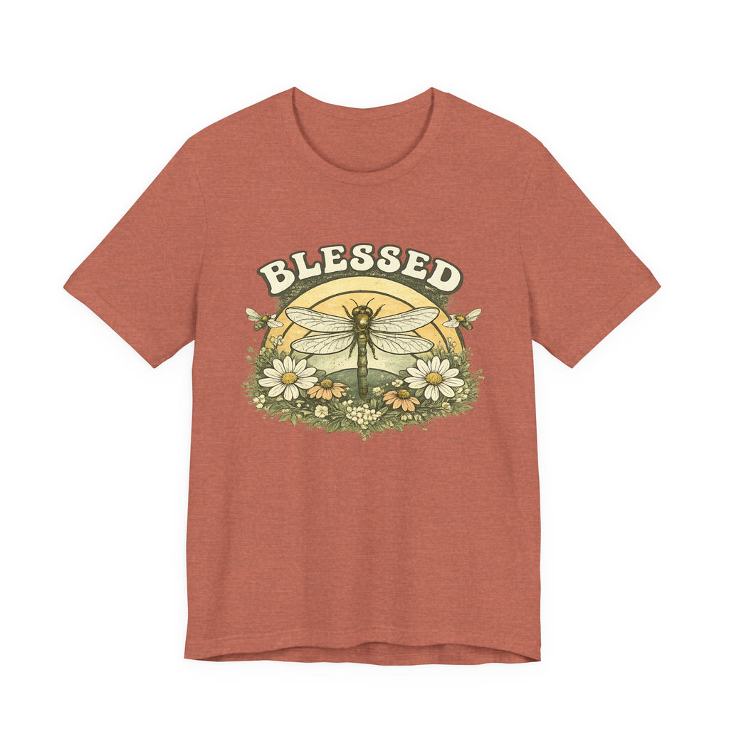 Blessed Dragonfly Shirt Floral Nature T Shirt Boho Faith Tee Vintage Botanical Graphic