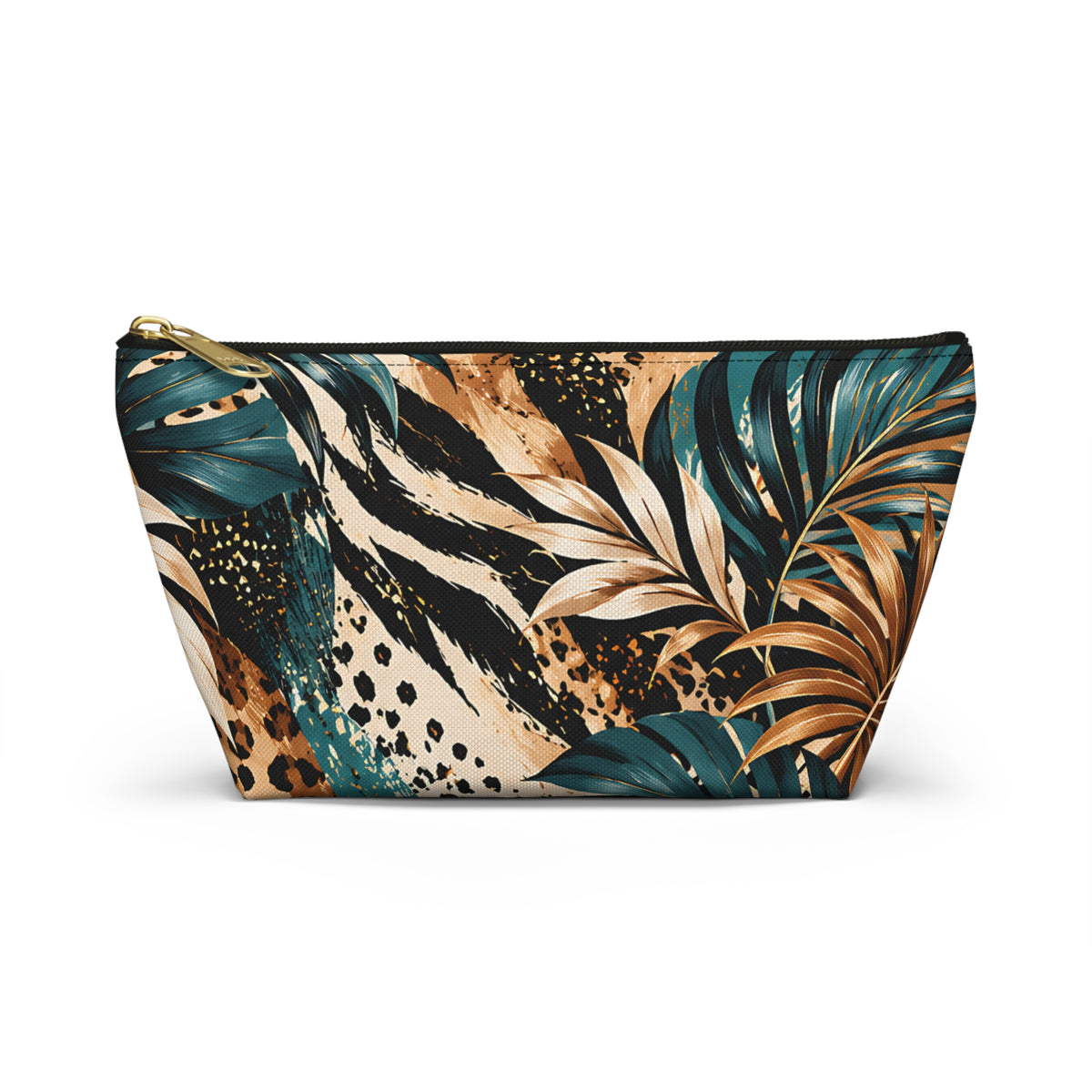 Tropical Botanical Pouch – Teal & Gold Leaf Print