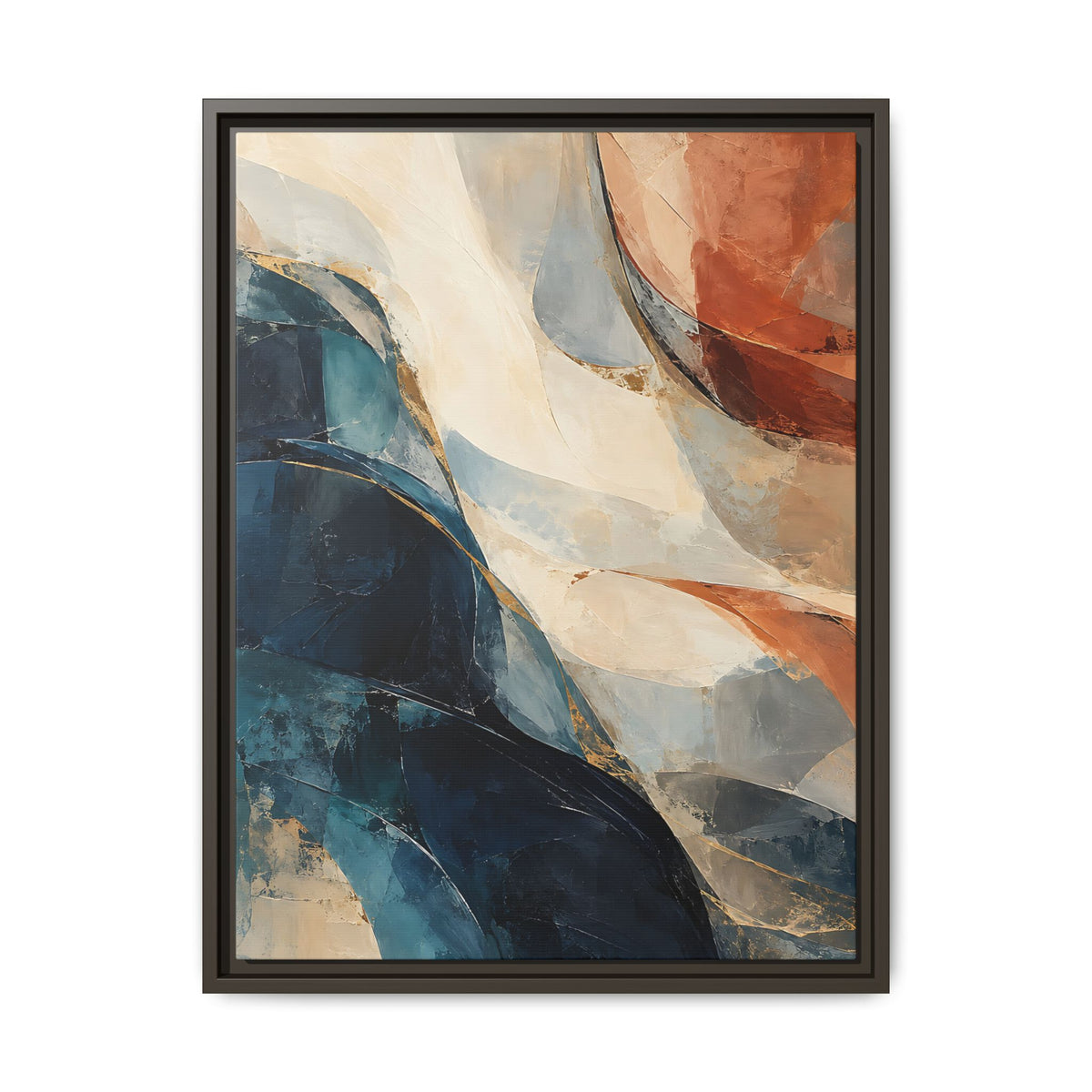 Abstract Blue & Terracotta Framed Canvas – Modern Wall Art