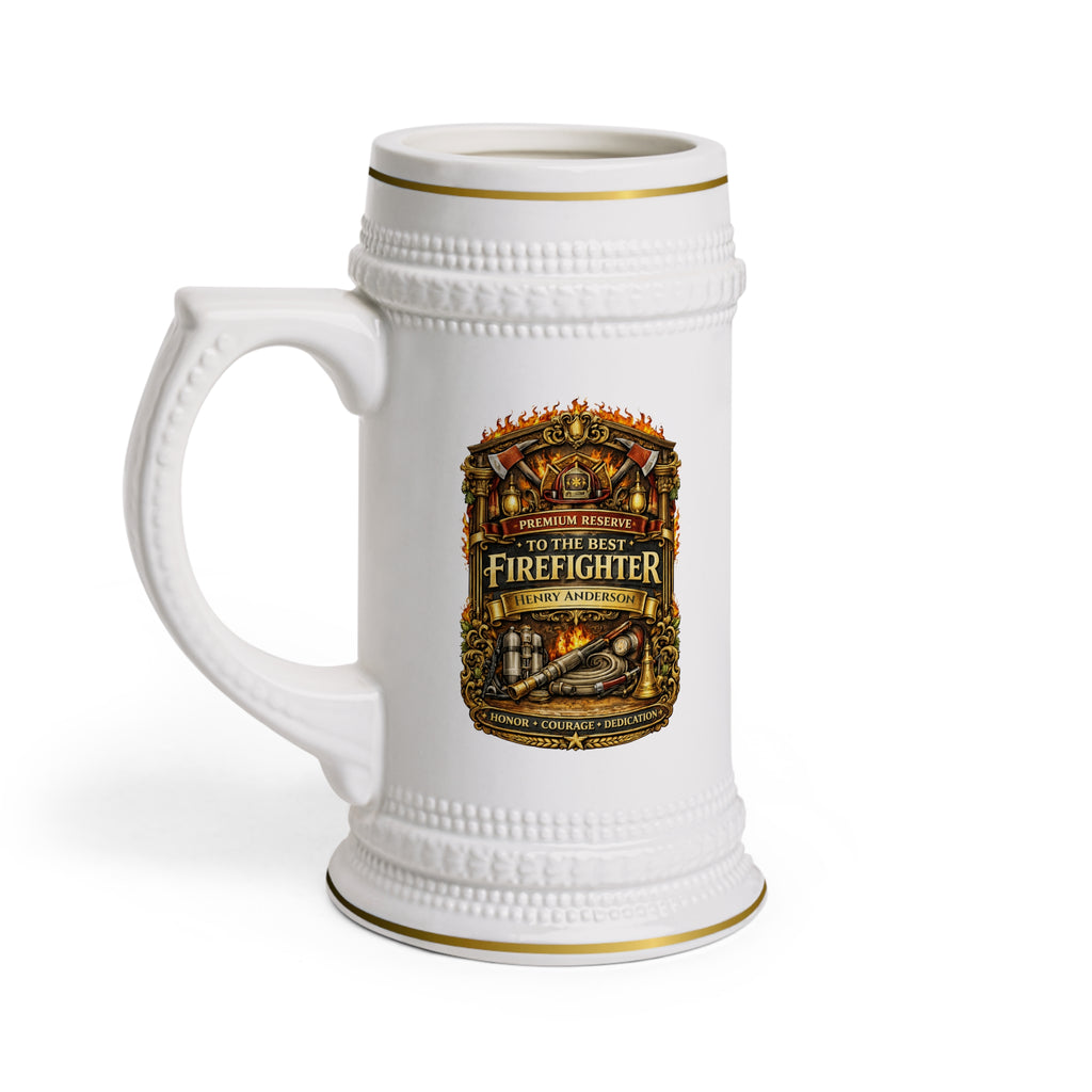 Personalized Firefighter Beer Stein 22oz - Custom Name Fireman Mug