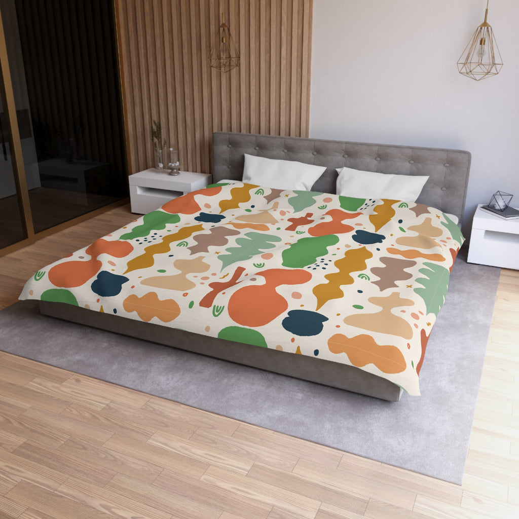 Abstract Organic Shapes Duvet Cover | Midcentury Pattern Bedspread