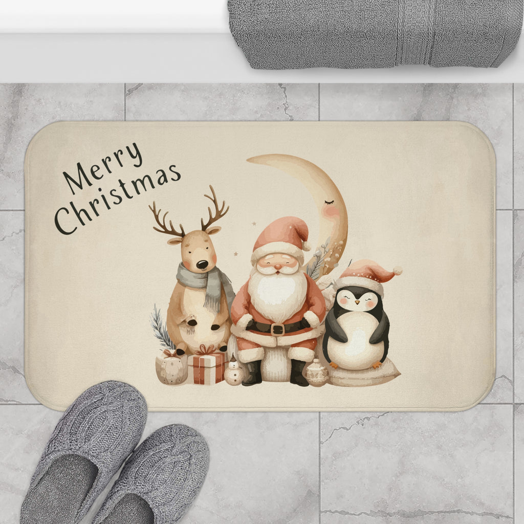 Merry Christmas Santa & Reindeer Bath Mat – Cute Holiday Bathroom Decor