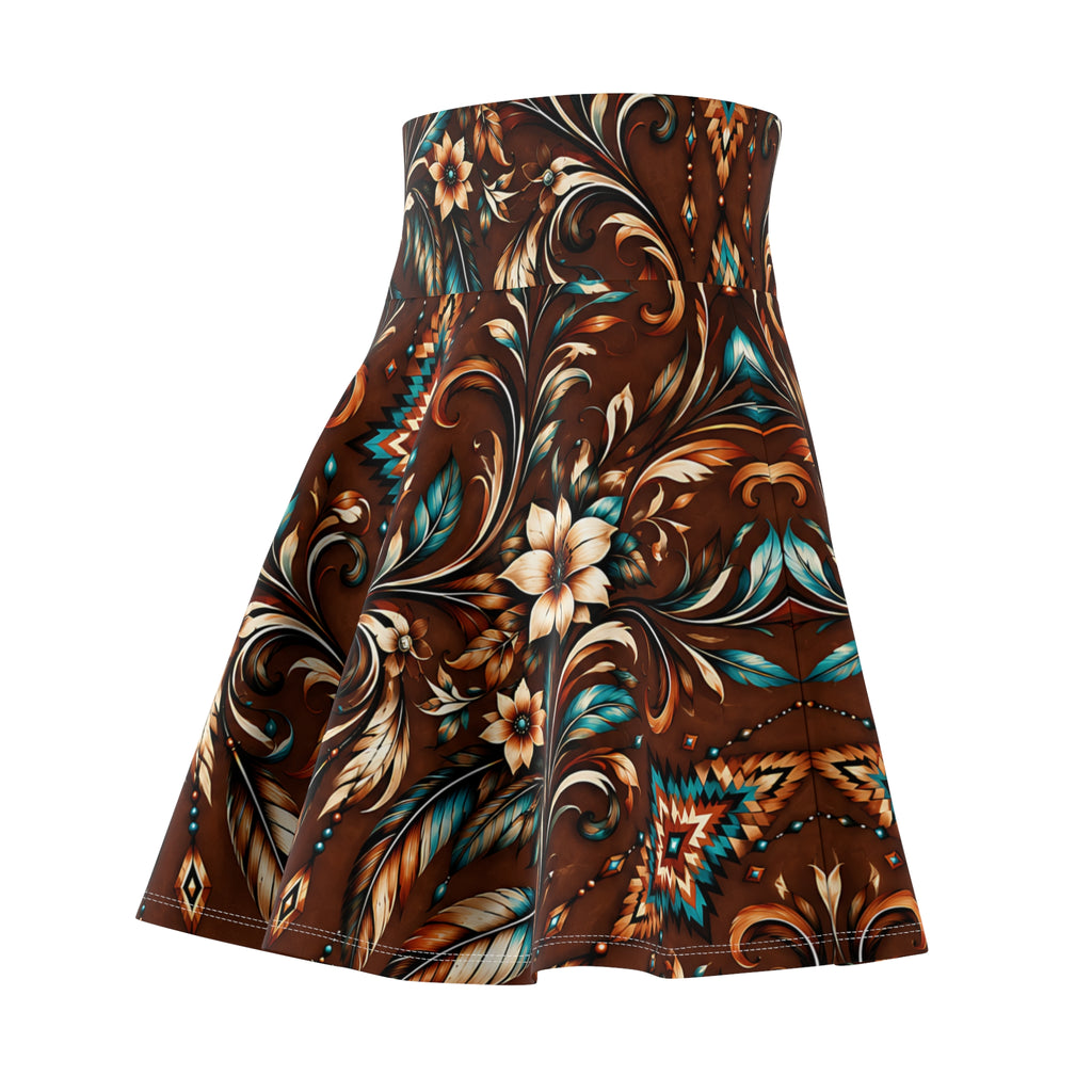 Southwestern Western Skater Skirt – Rustic Floral Pattern