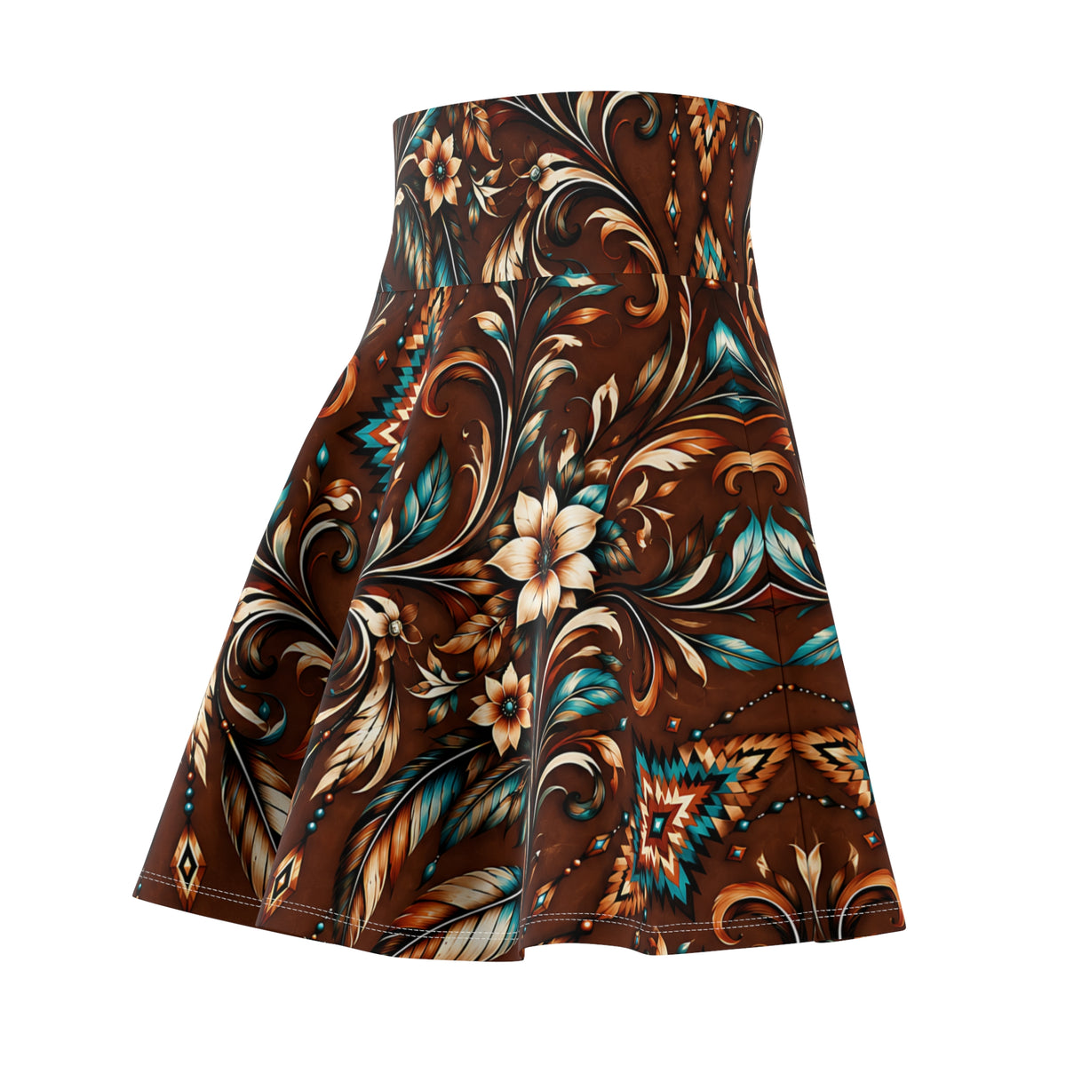 Southwestern Western Skater Skirt – Rustic Floral Pattern