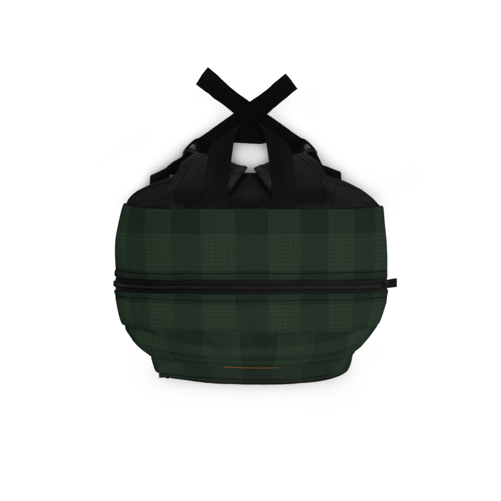 Dark Green Plaid Backpack – Minimal Palm Tree Design