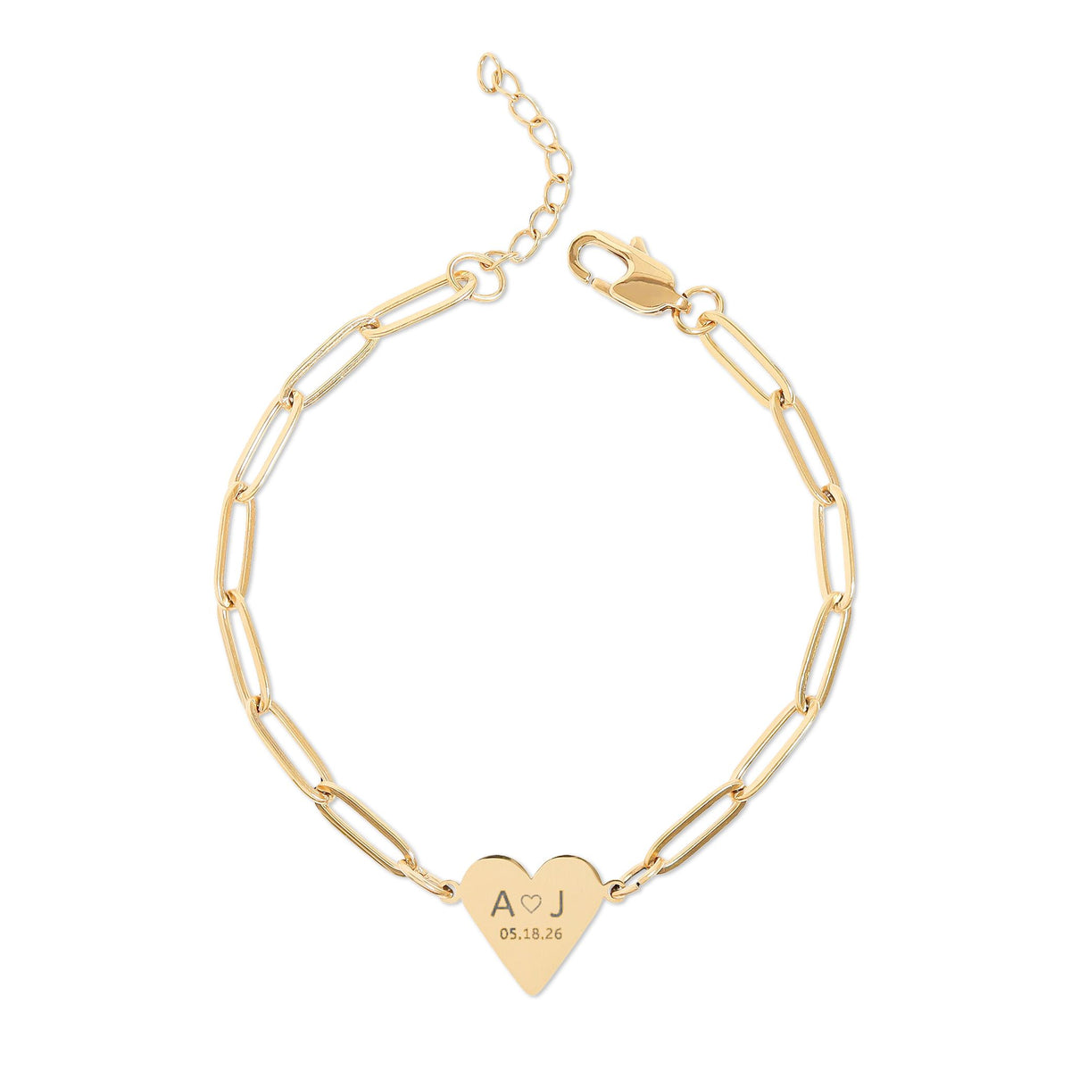 Personalized Heart Bracelet – Custom Initials & Date