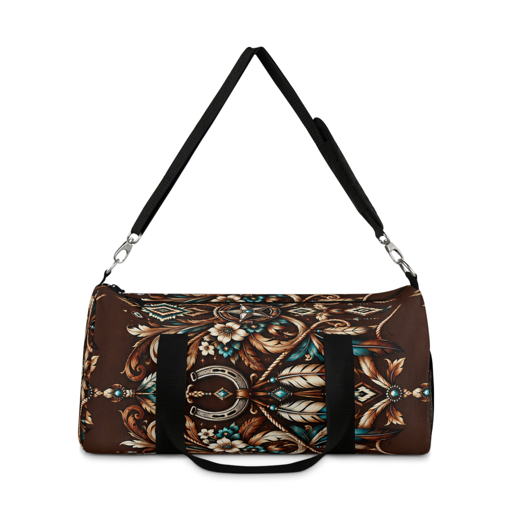 Western Boho Duffel Bag – Brown Southwestern Floral Design