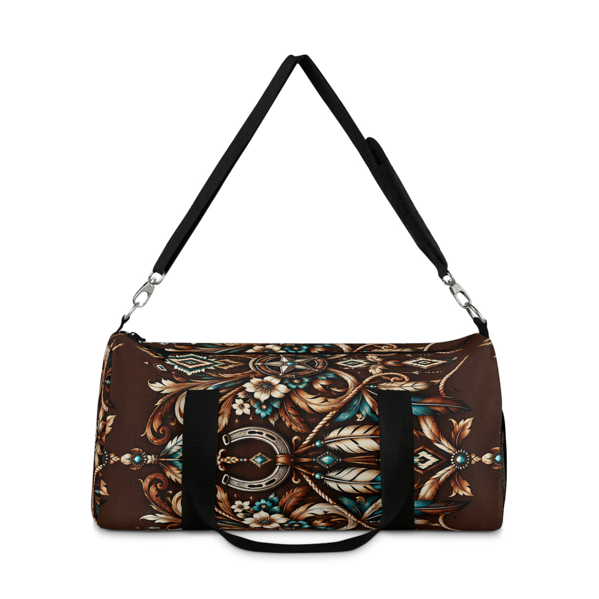 Western Boho Duffel Bag – Brown Southwestern Floral Design