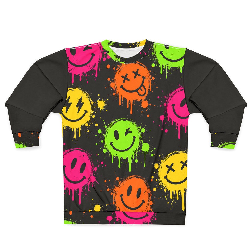 Neon Graffiti Smiley Unisex Sweatshirt – Streetwear Print