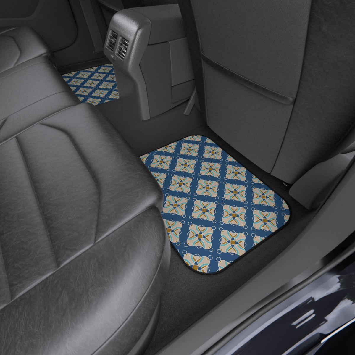 Blue Tile Pattern Car Floor Mats – 4-Piece Set