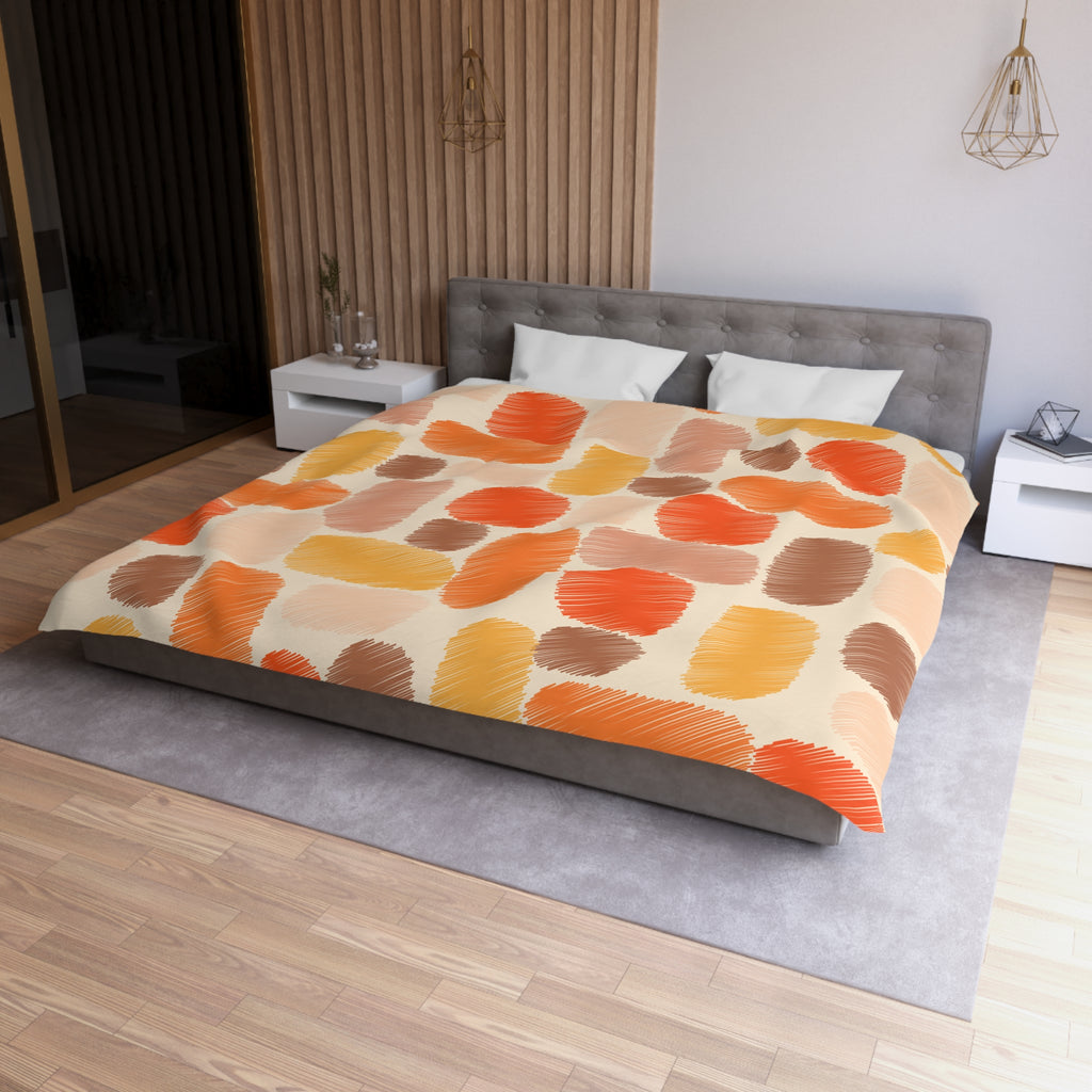 Abstract Brushstroke Squares Microfiber Duvet Cover | Autumn Ochre Terracotta Pattern